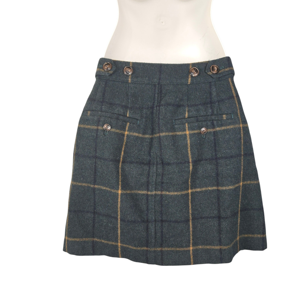 Madewell Size 4 Wool Blend Green Tartan Plaid Button Up Mini Skirt Dark Acadamia - Picture 3 of 11
